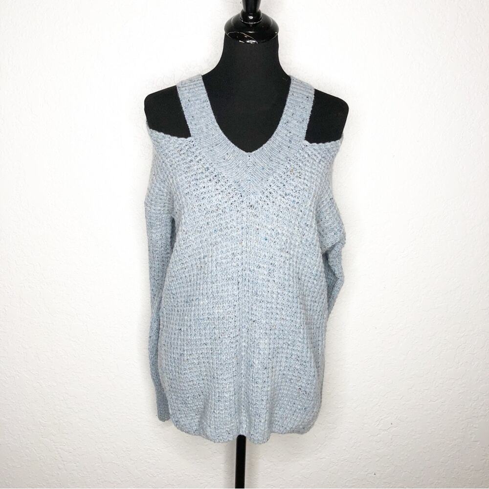 Rebecca Minkoff blue confetti waffle cold shoulder wool blend sweater Medium